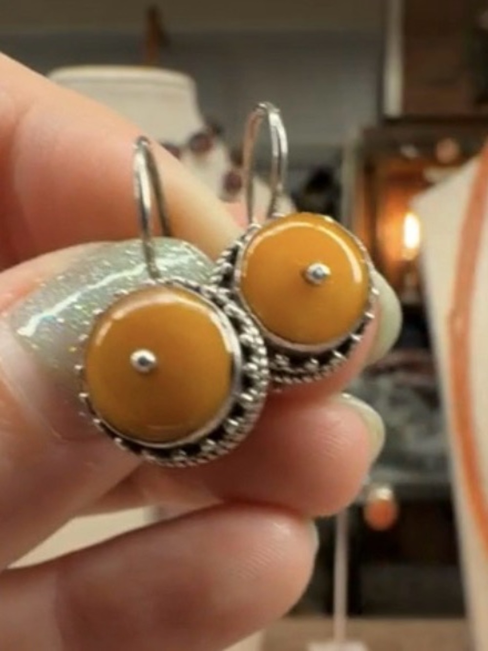 Handmade Yellow Cabochon Drop Earrings - Women Jewelry